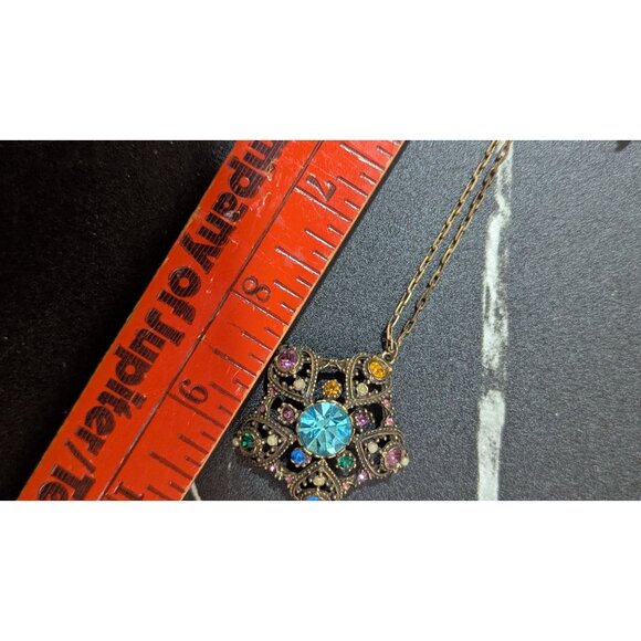 Vintage Star & Moon Rhinestone Pendant Necklace Earrings Set Estate statement - Picture 10 of 12